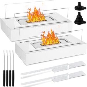 2 Pack Mini Fire Pit Tabletop Portable Fireplace Marshmallow Roasting Wht